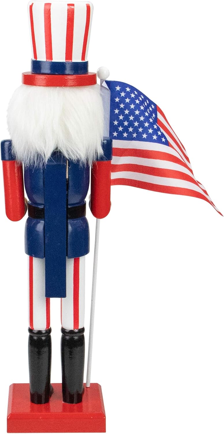Northlight Decorative Wooden Patriotic Uncle Sam Christmas Nutcracker, 15", Red/White/Blue