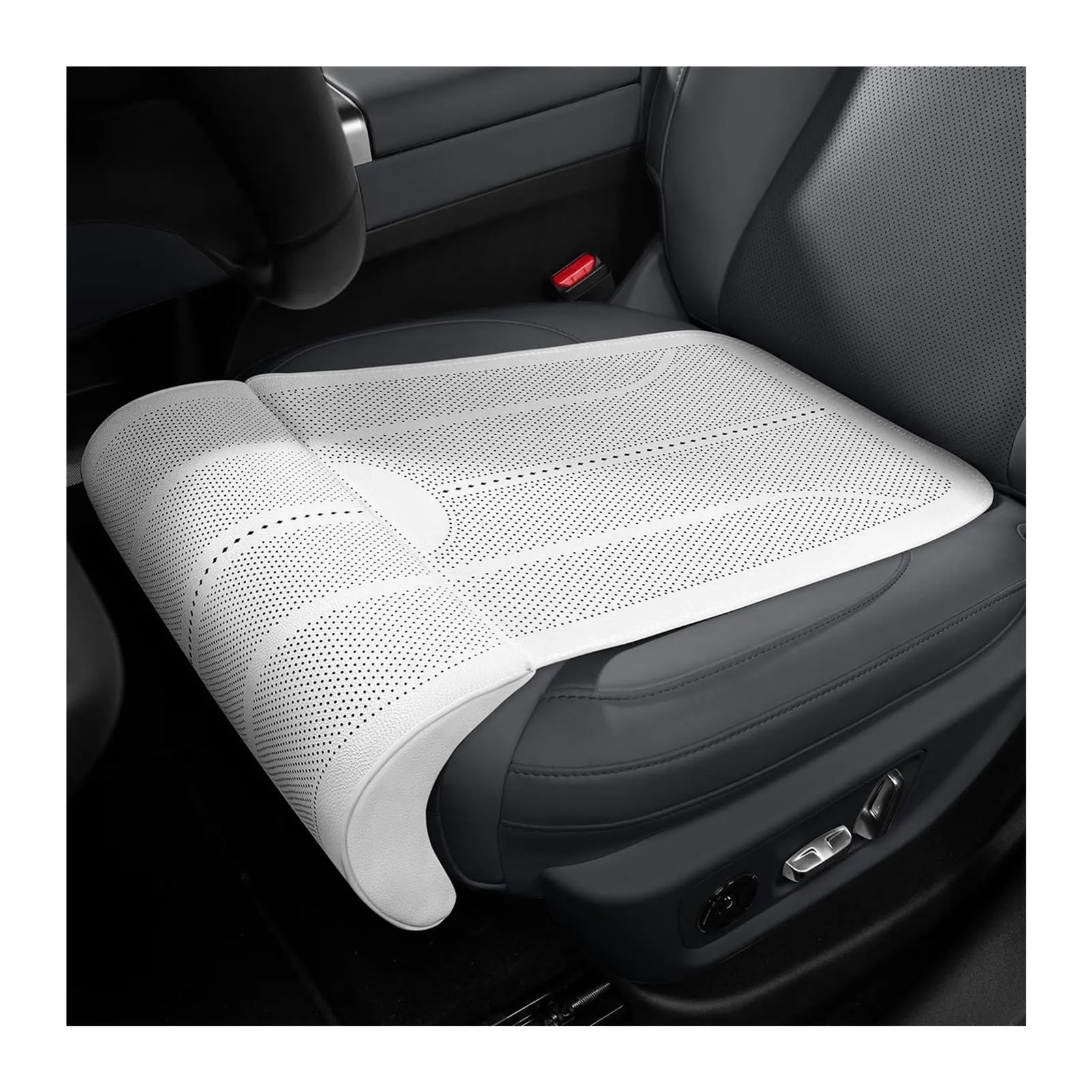 Hviyroi car seat cushion Universal Breathable PU Leather Seat Cover Protector Pad with Leg Support(White)