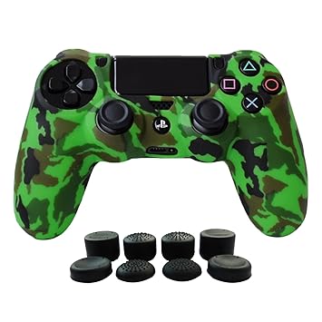 Hikfly Silicone Gel Controller Cover Skin Protector Compatible for Sony Playstation 4 PS4/PS4 Slim/PS4 Pro Controller (1 x Controller Cover with 8 x FPS Pro Thumb Grip Caps)(Green)