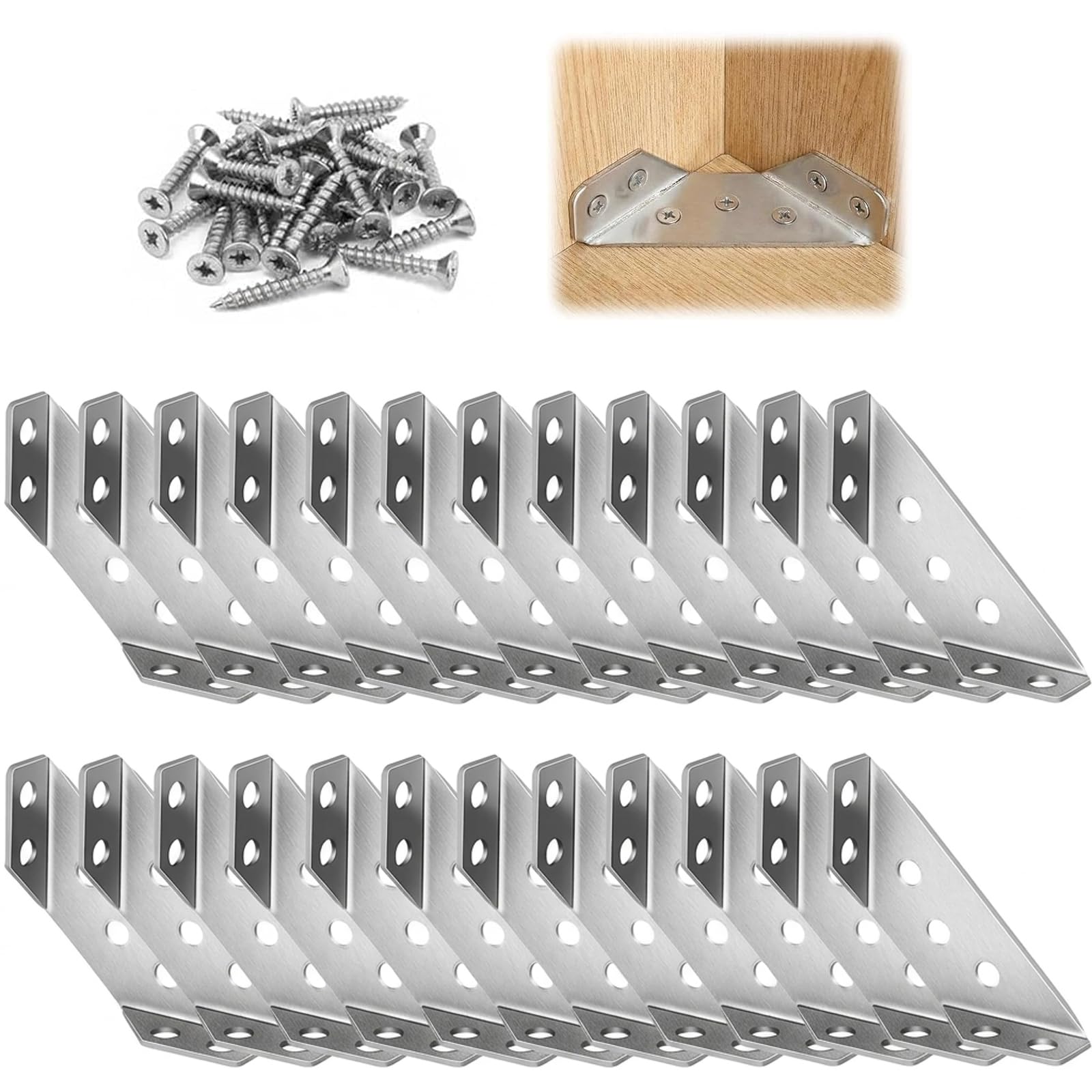 20PCS Corner Brackets for Wood,Angle Brackets for Wood,Heavy Duty Stainless Steel Angle Brackets, Right Angle Bracket, Metal Brackets for Wood, Corner Bracket for Furniture Tables Chairs,140 Screws