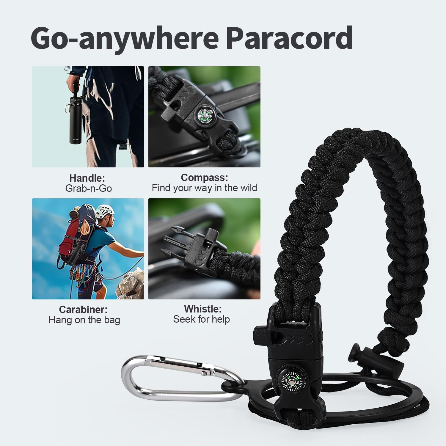 24 oz Insulated Water Bottle with Straw (Cold for 48 Hrs), Stainless Steel Triple Wall Vacuum Sports Water Jug, Leakproof Hydro Cup Flask with Paracord Handle & Straw Spout Lids & DIY Stickers - Image 4