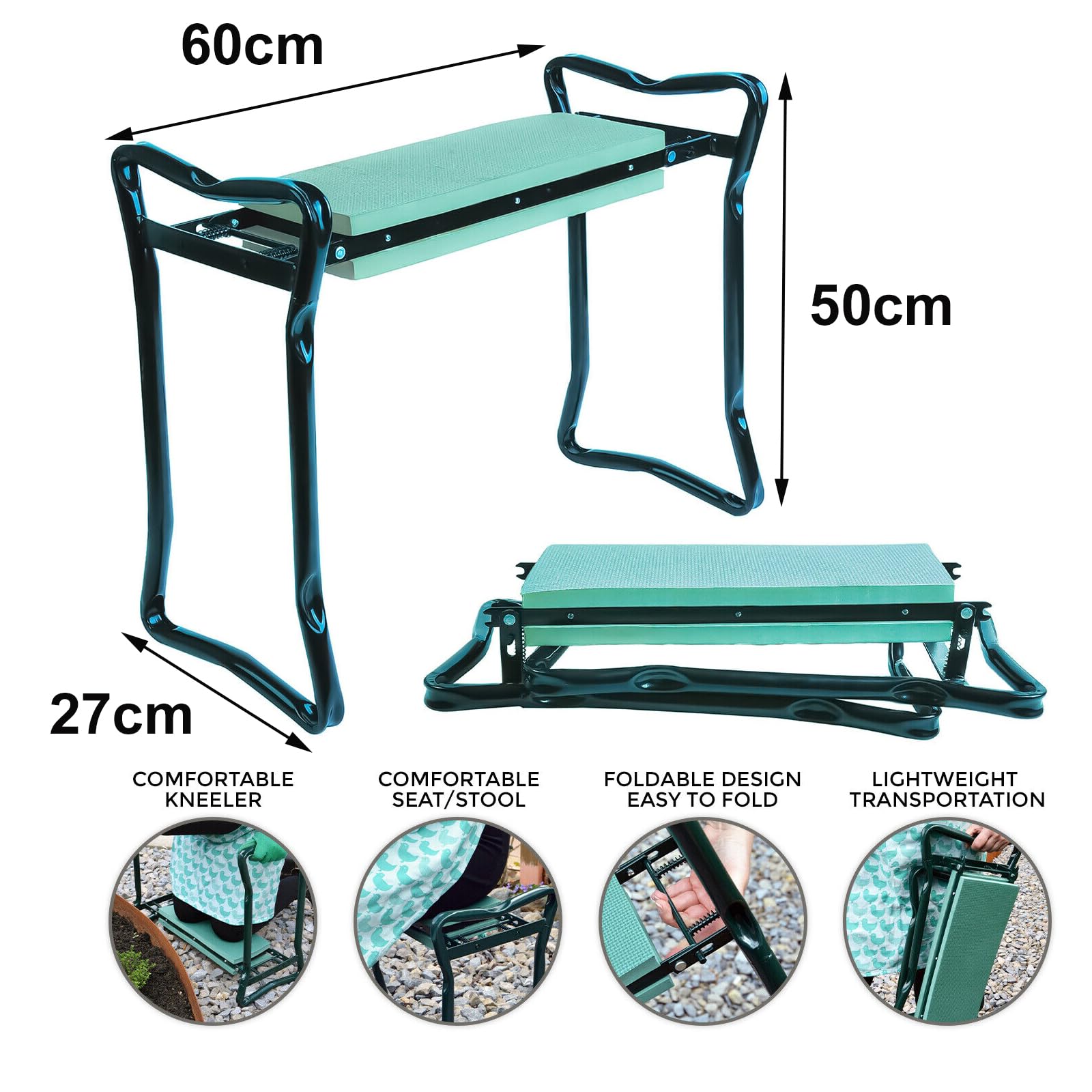 Rodilleras de jardín con Asas, Almohadilla de Espuma Suave 2 en 1, Asiento portátil con Bolsa de Herramientas extraíble, Plegable Acolchado para jardín, Taburete de jardinería Ligero, Banco de