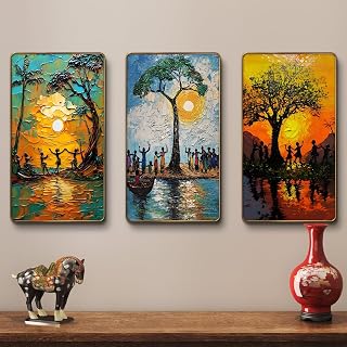 Livin'luxe Set of 3 modern art Madhubani painting Premium Golden Framed Wall paintings for living room, bedroom, home decoration, wall decoration 35 inch x 20 inch SG24