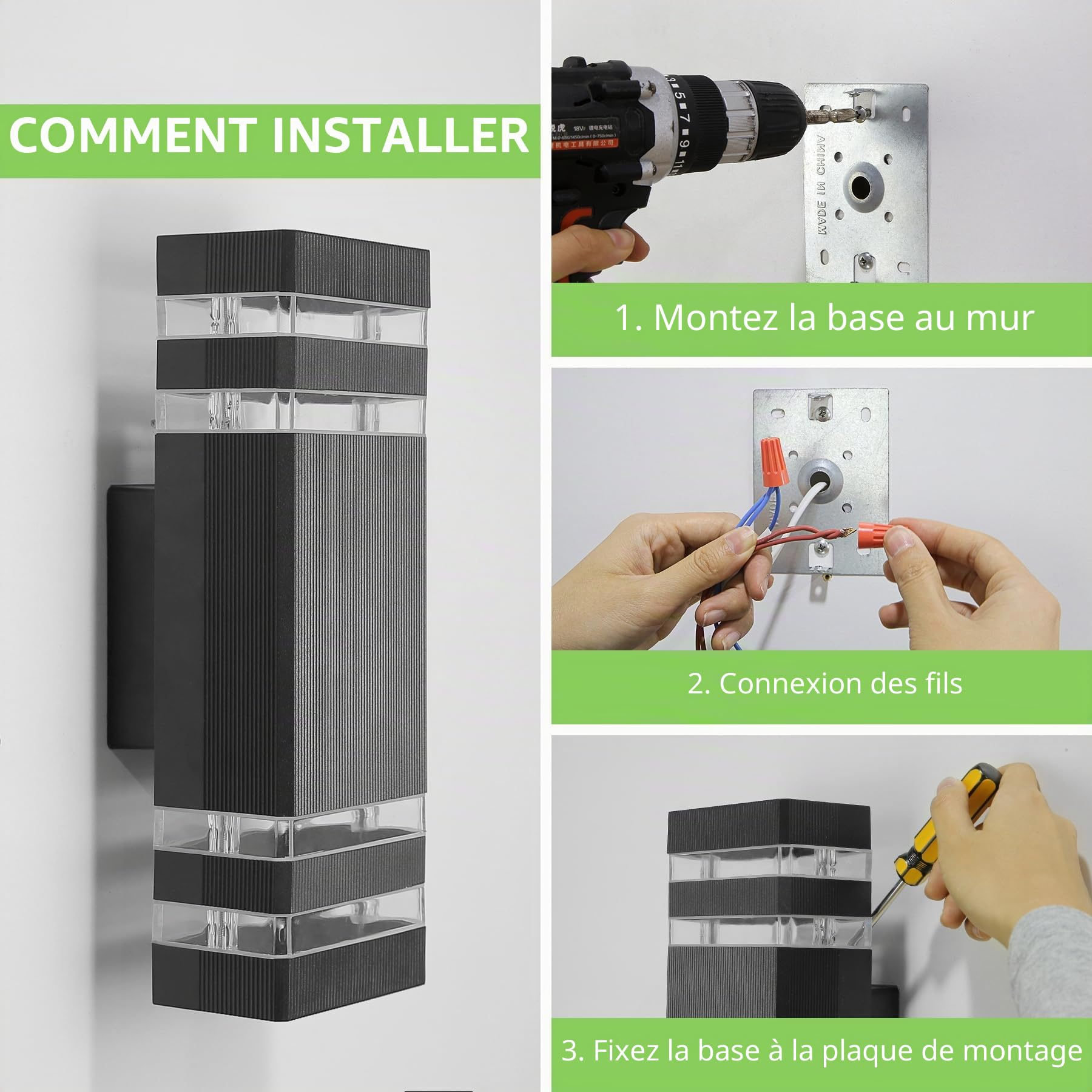 CANMEIJIA Aplique Murale Exterieur LED GU10 6W 3000K Aluminium Noir 2 Pack