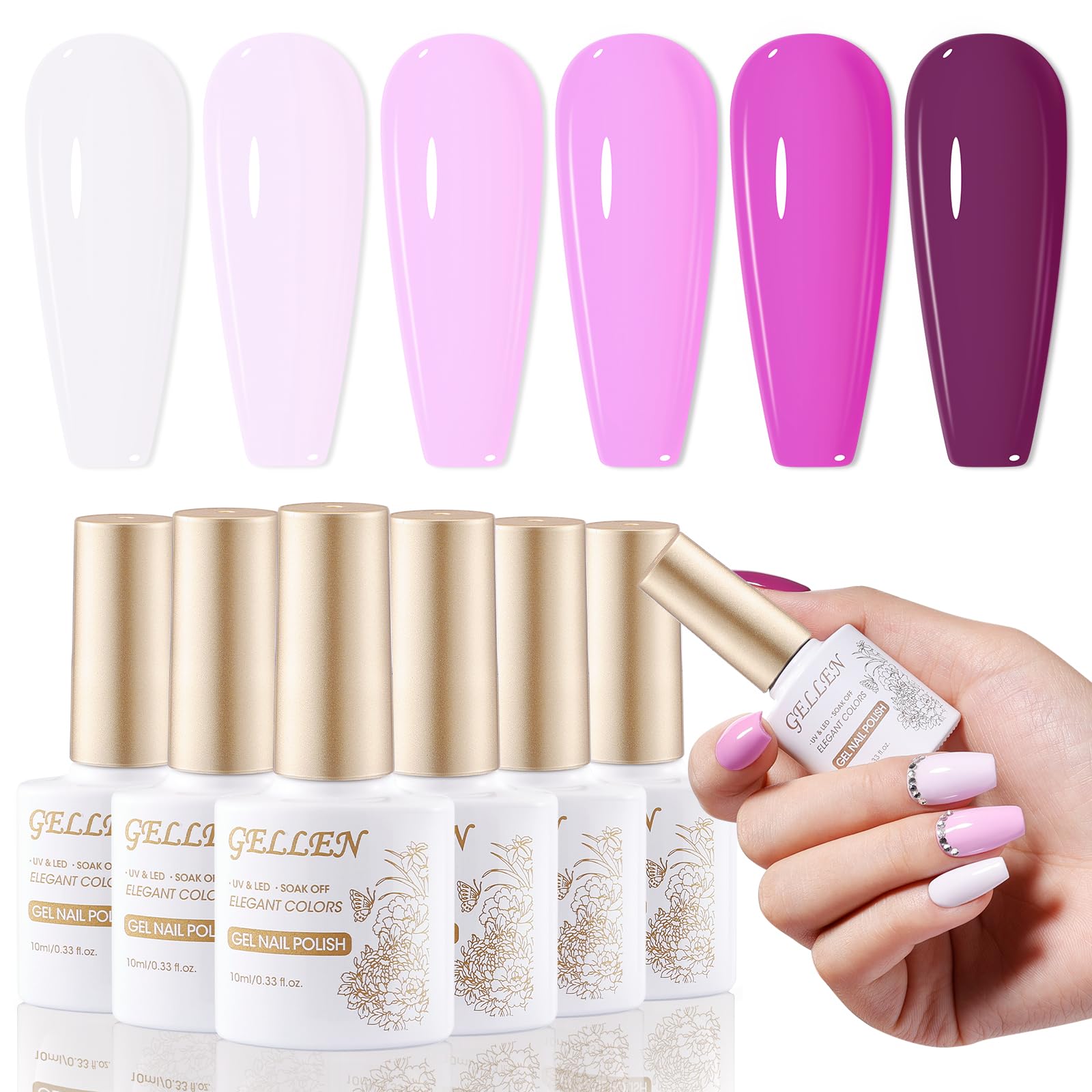 GELLEN Mauve Purple Gel Nail Polish, Spring Summer Light Purple Gel Polish Pastel 6 Colors Set, No Wipe Soak Off Glossy UV Light Gel for Natural