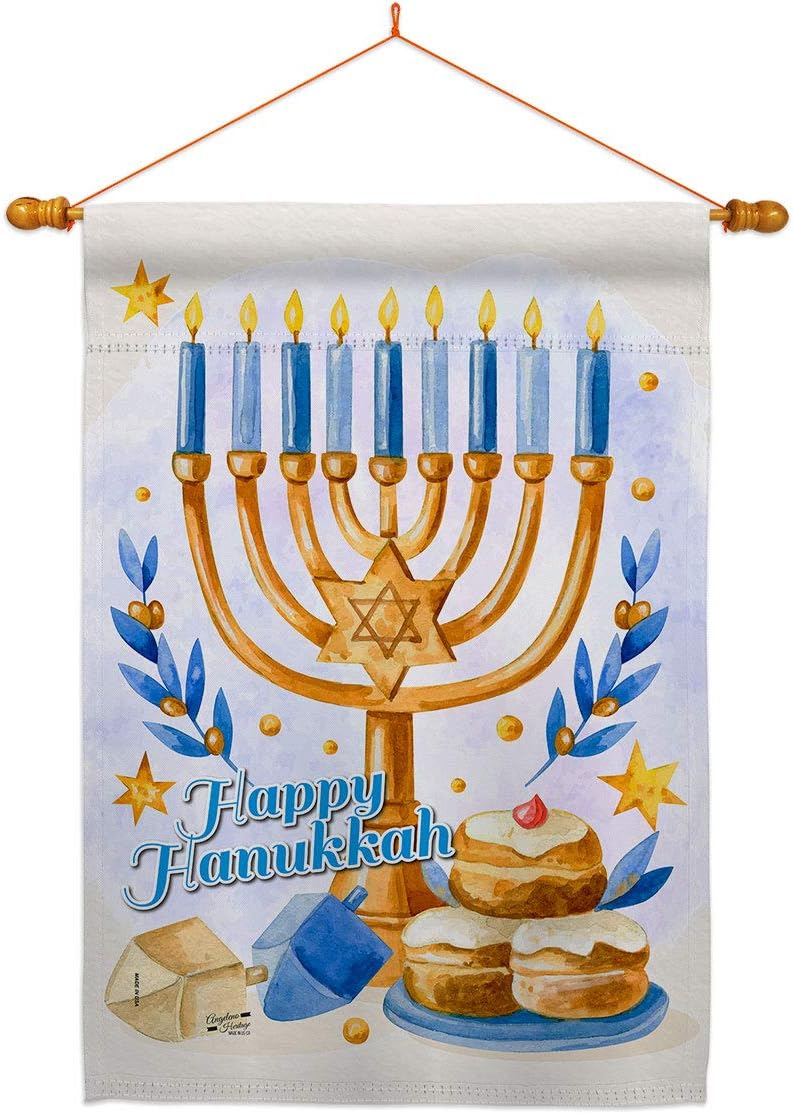 Jewish Festival House Flag Dowel Set Winter Hanukkah Candle Bonsai Menorah Chanukah David Decoration Banner Small Garden Yard Gift Double-Sided, 28" x 40", Thick Fabric
