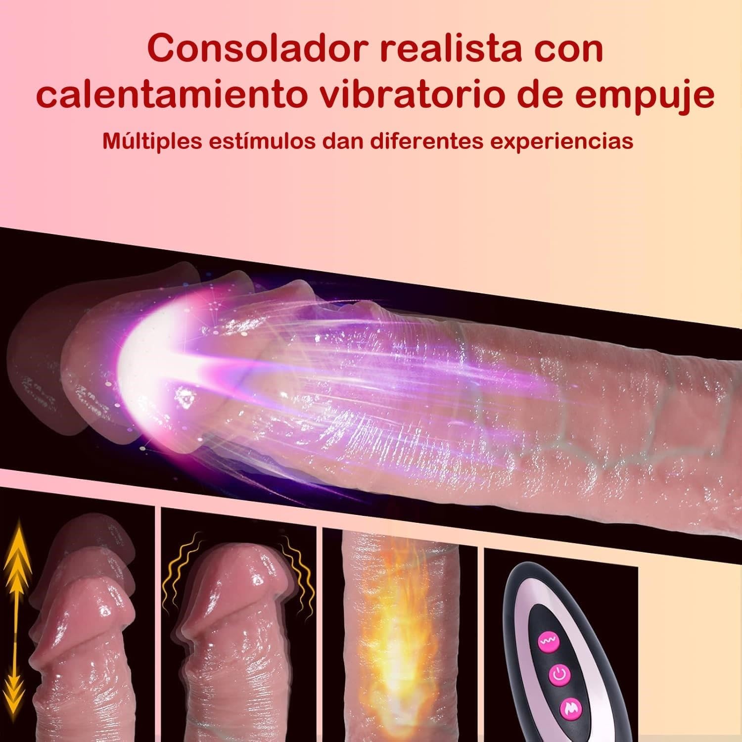 Consolador realista para mujer con vibracion - Consoladores realistas calentamiento y empuje - Juguetes eroticos para parejas mujeres hombres - Pene realista mando a distancia control remoto (carne)