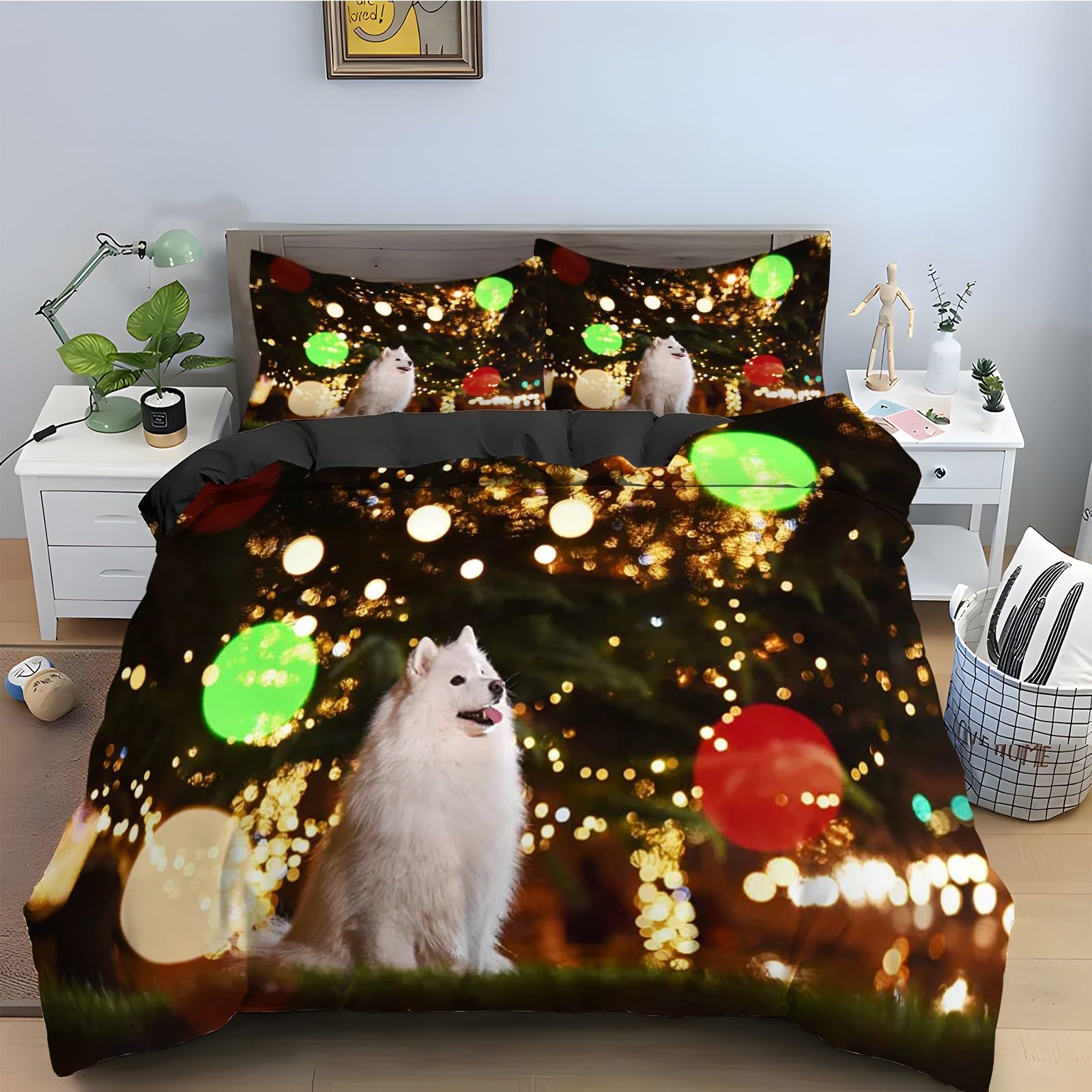 Housse de couette Samoyède 90x190 ensemble de literie 3 pièces avec taies d'oreiller