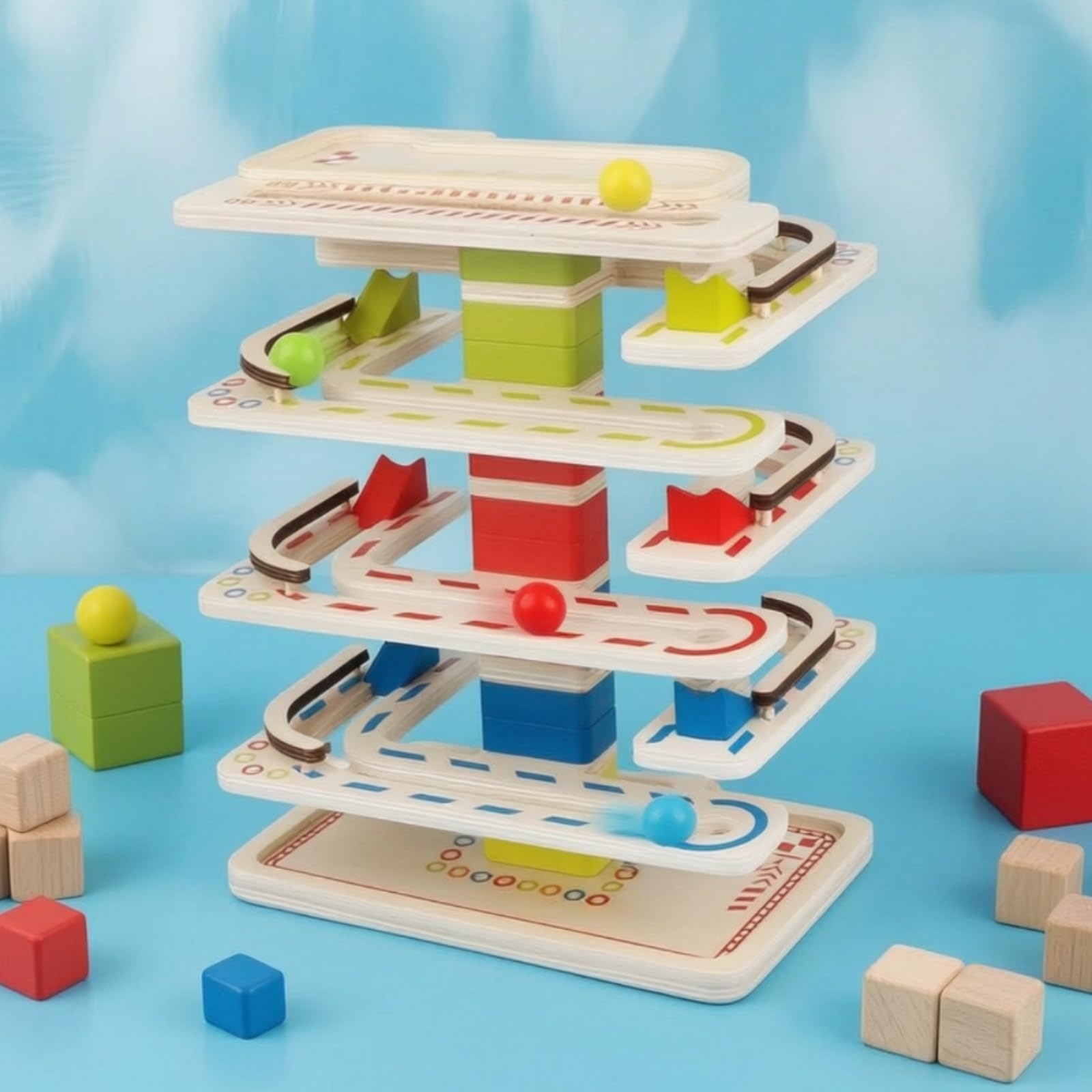 Giocattolo in Legno attività Manuale | Pista per Biglie da, 3D, Torre per Biglie, Casa, Bambini