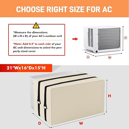 Miniatura 2 de Cubiertas de aire acondicionado para unidad exterior para aislamiento de invierno, 21 pulgadas de ancho x 16 pulgadas de profundidad x 15 pulgadas