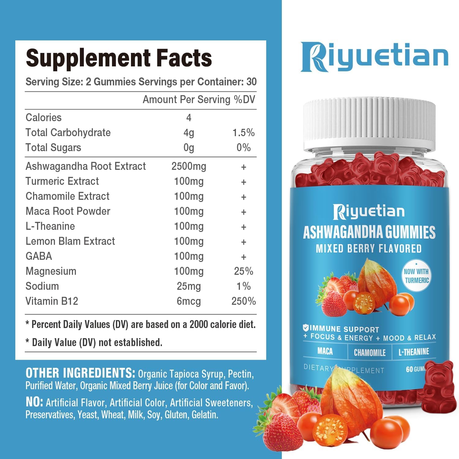 Organic Ashwagandha Gummies - with Turmeric Extract, L-Theanine & Vitamin B12 - Ashwagandha Ksm 66 for Immune Support & Increased Energy - Non GMO, Vegan - 120 Count