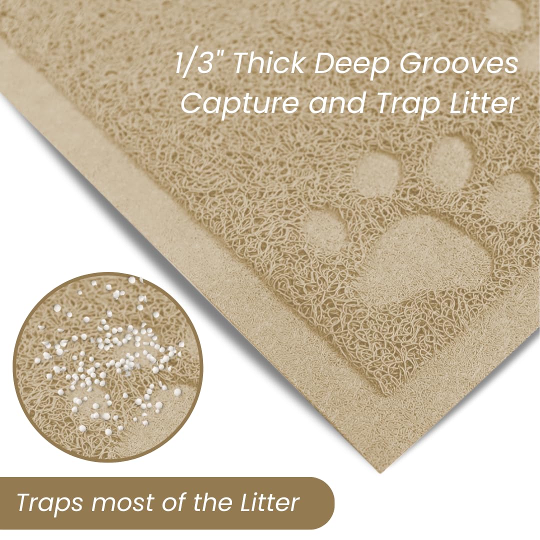 Andalus Große Katzenstreu Matte, 2 Stück - Wasserdicht, Rutschfest & Leicht zu Reinigen Katzenklo Matte für Extra Effiziente Haustierstreu Fangen Beige (30" X 18")