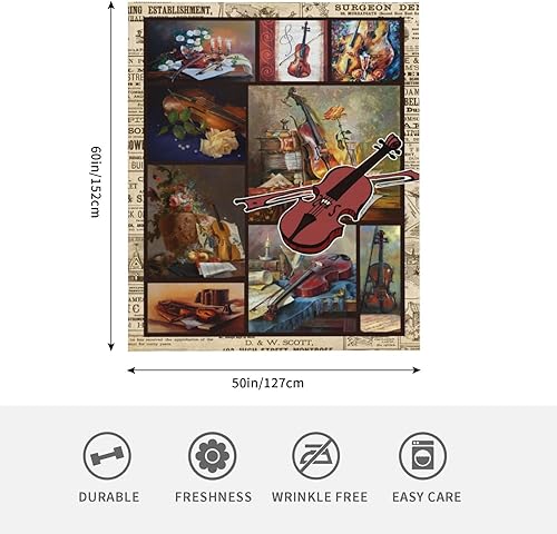 Miniatura 2 de Manta de música de violín, regalos clásicos de arte alto para amantes de la música, ligera, suave y cálida, manta de franela polar para sofá, cama,