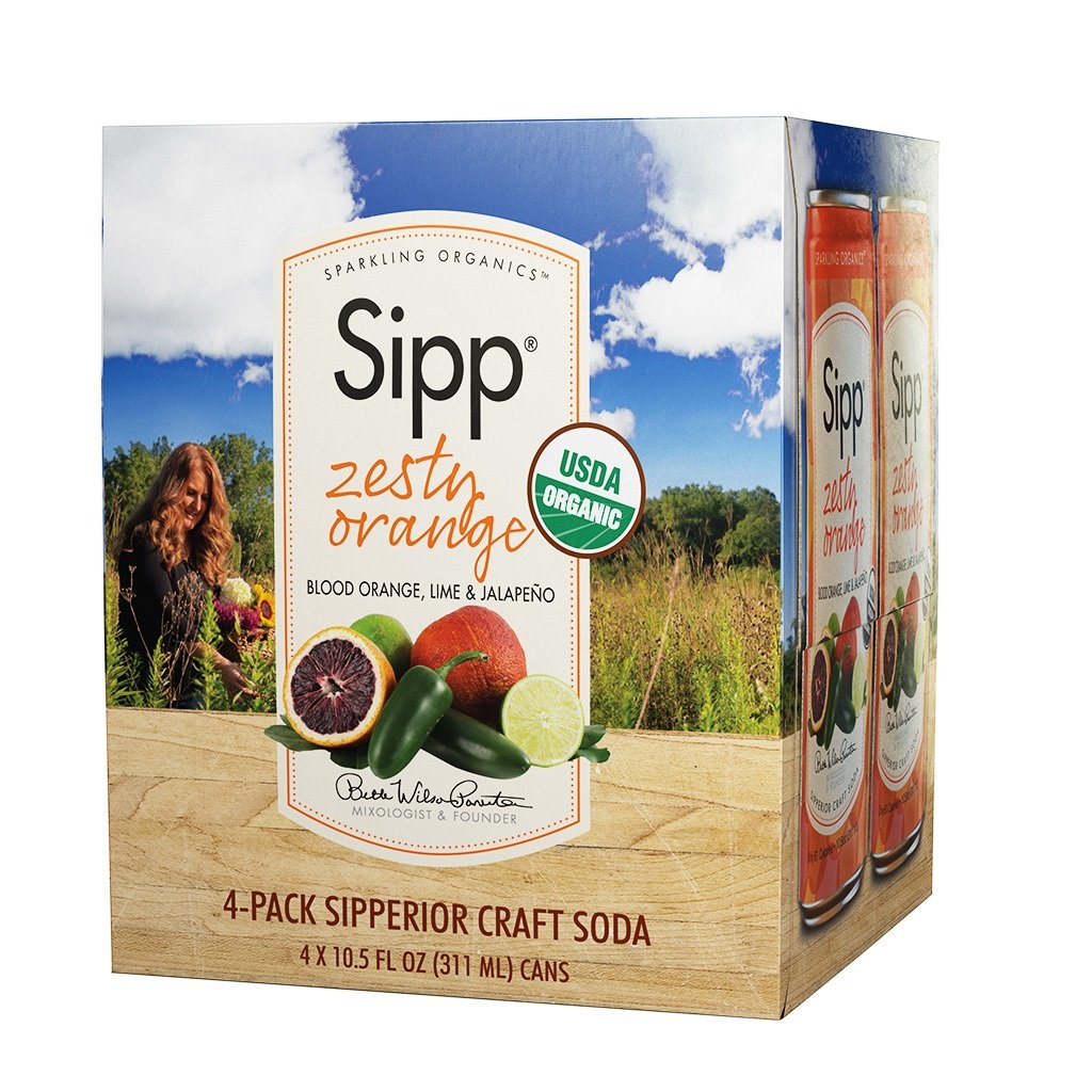 Sipp Sparkling Organics Zesty Orange, 4 Count (Pack of 6)