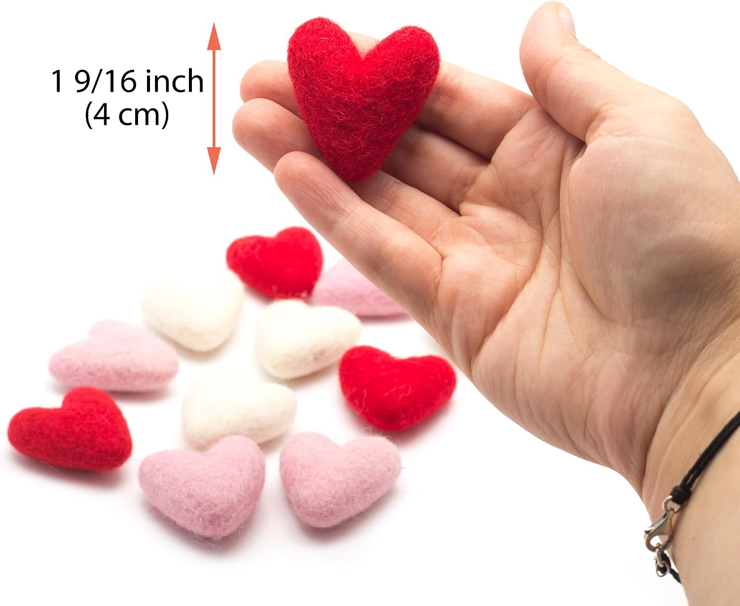 Glaciart One Red Felted Hearts - 1.5” (10 Pcs) - Needle Felting - Needle Felting & Essential Oils Ready - Handmade in Nepal Using 100% Natural New Zealand Wool, for Art Projects & Valentines Decor