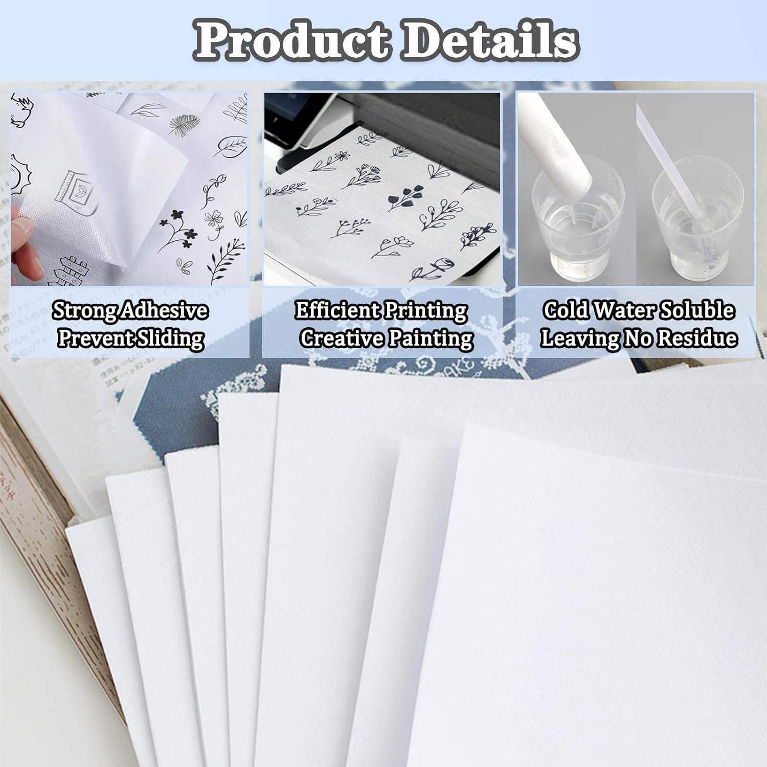 Sticky Water Soluble Embroidery Stabilizer, 8.3"X11.7" Water Soluble Stabilizer for Embroidery Medium Weight Embroidery Stabilizers Printable Paper Stabilizer for Hand & Machine Embroidery - 6PCS - Image 3