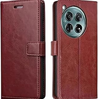 حافظة جلدية فاخرة قابلة للطي مع فتحة للبطاقات واغلاق مغناطيسي (بني) متوافقة مع ون بلس 12 شبكة الجيل الخامس 5G