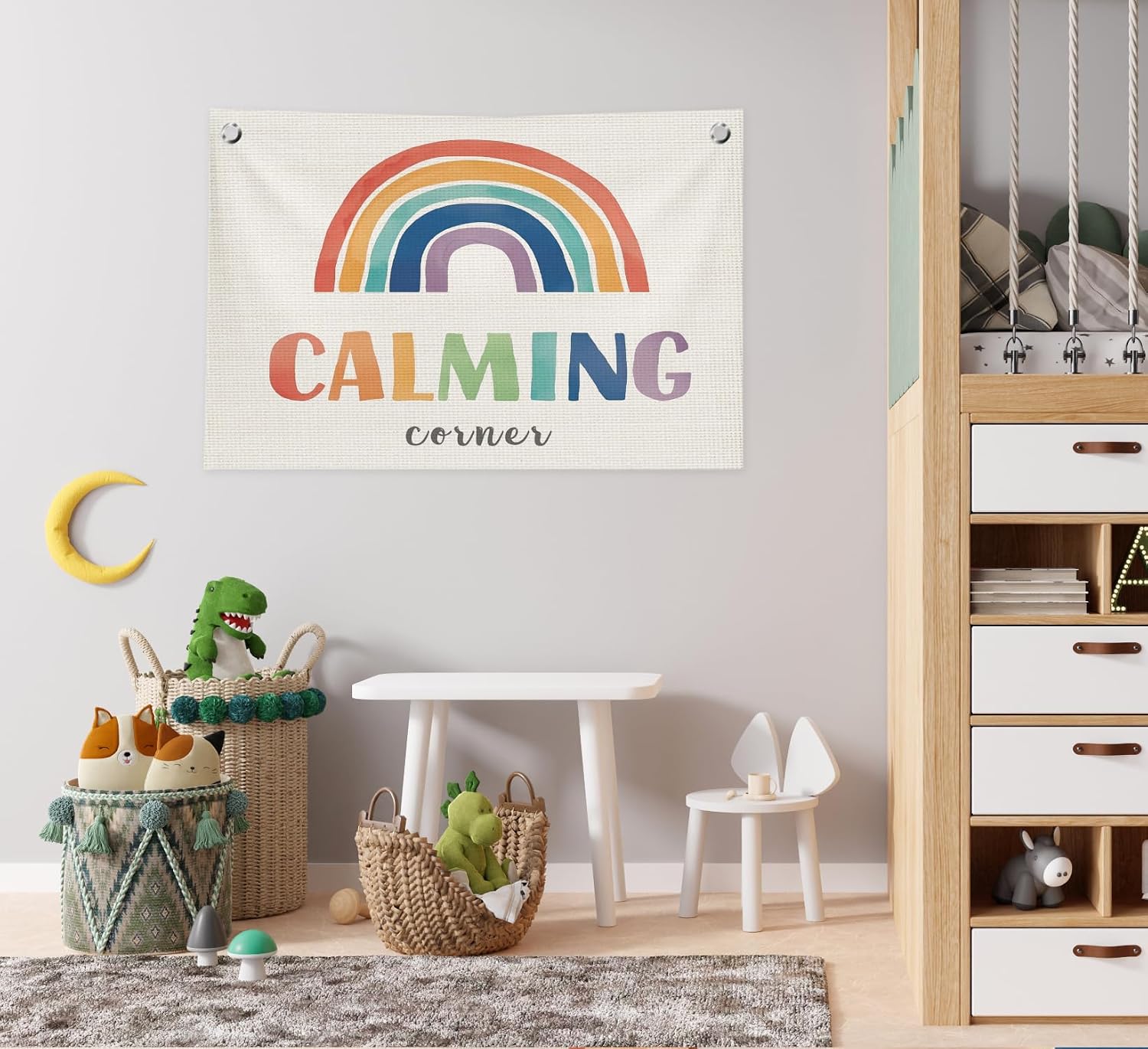 Calming Corner Wall Decor for Classroom,Calm Down Corner Supplies,Boho Classroom Rainbow Calming Corner Must Haves Canvas Banner Flags for HomeSchool Library Kindergarten Kids Room,30x20 Inch