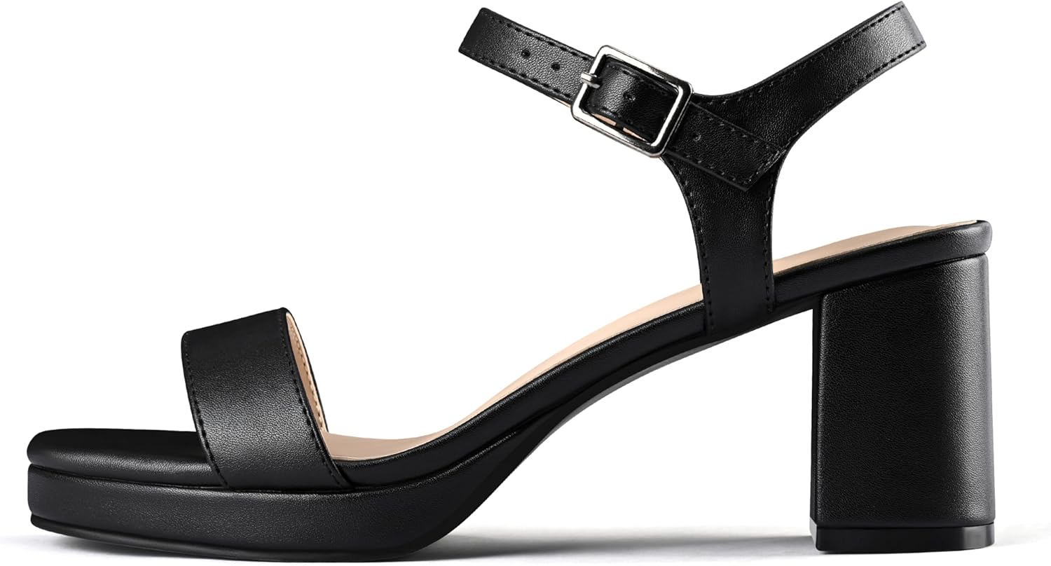 Platform Heels for Women Square Open Toe Block Chunky Heel Sandals with Buckle Ankle Strap Prom Party Wedding Dress Pumps - Image 9