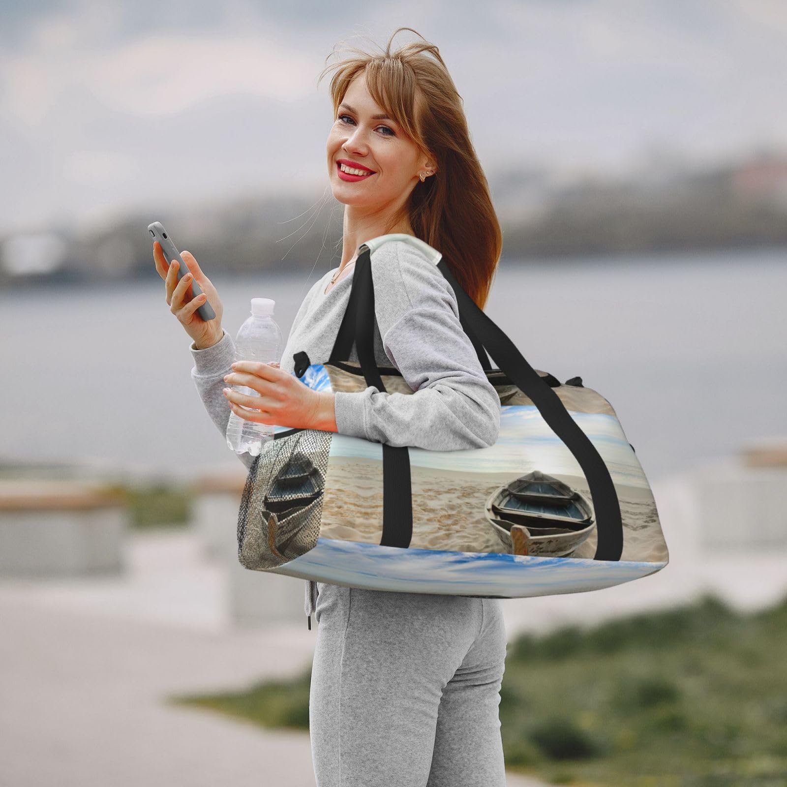 Łódź na plaży torba na ramię kobiety mężczyźni podróżna torba crossbody torebka torba na ramię torebki robocze codzienna torba hobo