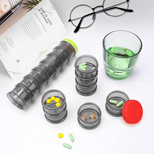 Miniatura 4 de Organizador de pastillas de 7 días, apilable, suplementos semanales, vitaminas, pastillas, dispensador grande, color negro translúcido con tapa