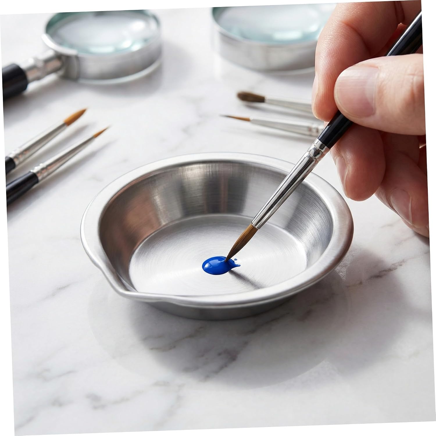 15pcs Stainless Steel Round Paint Mixing Palette Tray with Spout Portable Reusable Paint Mixing Cups for Outdoor Sketching and Studio Use