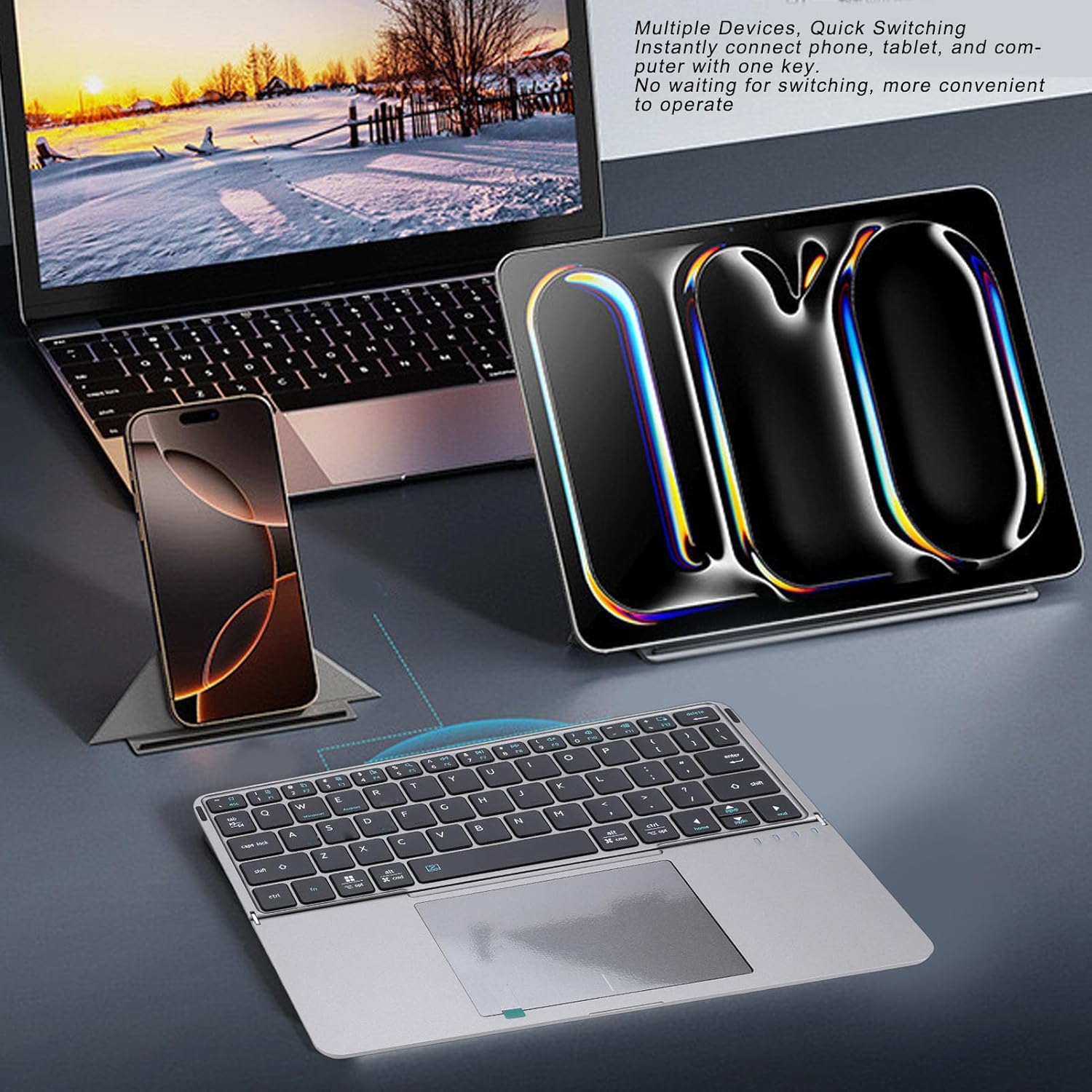 CCYLEZ Bluetooth Keyboard with Touchpad Multifunctional Quiet Typing Rechargeable Foldable 64 Key Keyboard for Laptop Tablet (Grey)