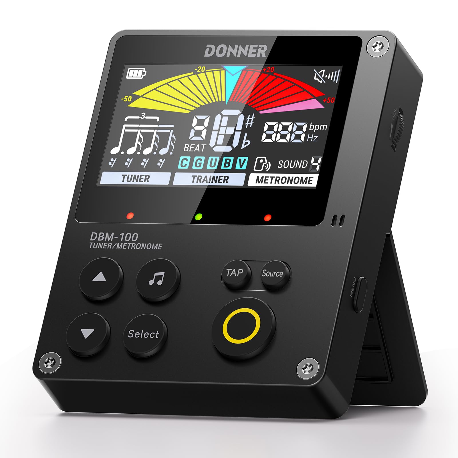 Donner Metronome Tuner for Guitar, Bass, Violin, Ukulele, Piano, Flute, Saxophone, All Instruments, Portable Digital Metronome with Trainer Rhythm Mode, Black, DBM-100