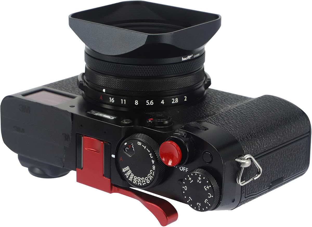 Haoge LH-X200B Parasol cuadrado de metal con anillo adaptador de 49 mm Tapa de metal para Fujifilm X100VI x-100vi x100v x100f x100t x100s Fuji Accesorios para cámaras fotográficas Negro