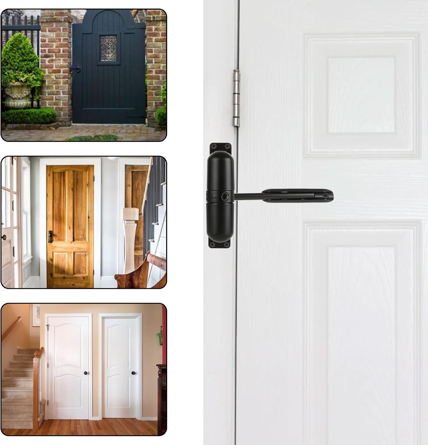 2PCS Automatic Door Closer，Safety Spring Door Closer, Adjustable Soft Door Closer, Easy to Install to Convert Hinged Doors, Black Auto Door Closers for Home