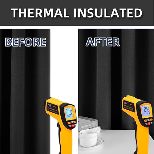 Miniatura 6 de Cortinas opacas 100% de lino negro para dormitorio, cortinas opacas para sala de estar, cortinas de oscurecimiento de habitación de doble capa de 84