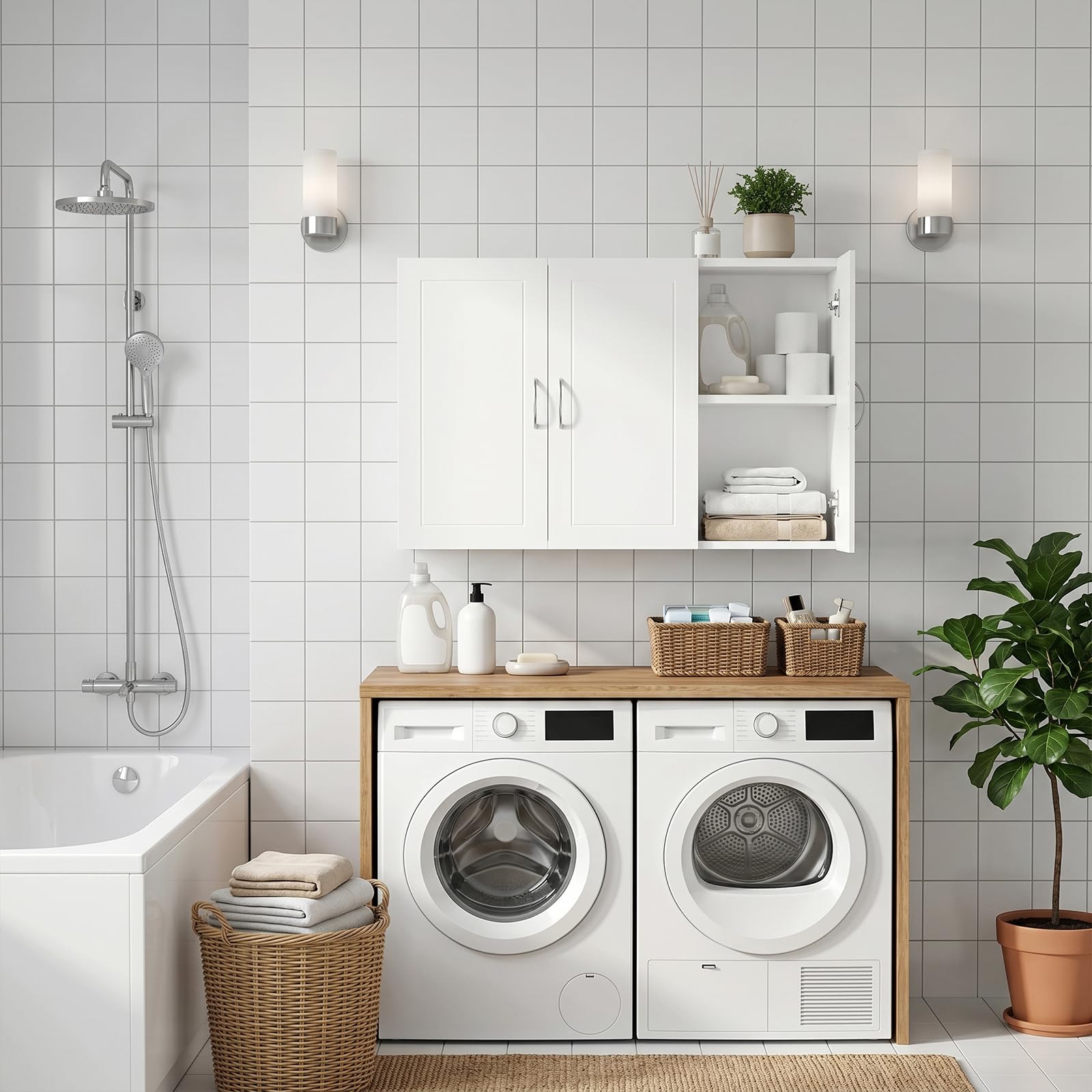 Mueble de baño suspendido 60x30x90 cm Blanco | Estantes ajustables, melamina resistente a la humedad, desmontable, antibalanceo, fácil montaje, baño, cocina, entrada