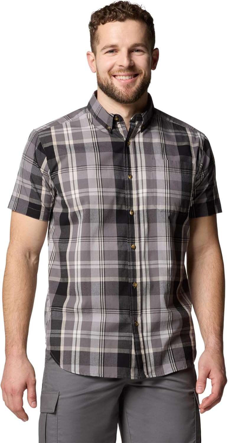 Columbia Mens Rapid Rivers II Short Sleeve Shirt, City Grey Multi Plaid, Medium