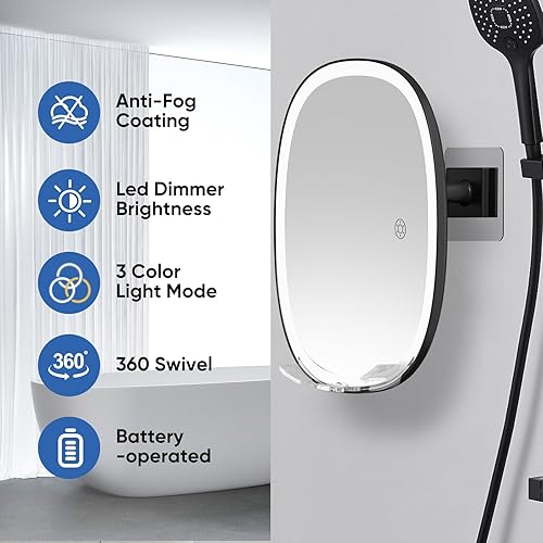 Miniatura 9 de COSMIRROR Espejo de ducha sin niebla para afeitarse con adhesivo actualizado, rotación de 360, dos soportes para maquinilla de afeitar, espejo sin