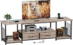Eiskah TV Support avec tiroirs en tissu et sorties d'alimentation pour 75 70 65 1 cm TV, Centre de divertissement avec étagères de rangement ouvertes, industriel TV Media Console Table pour Salon Chambre Bureau