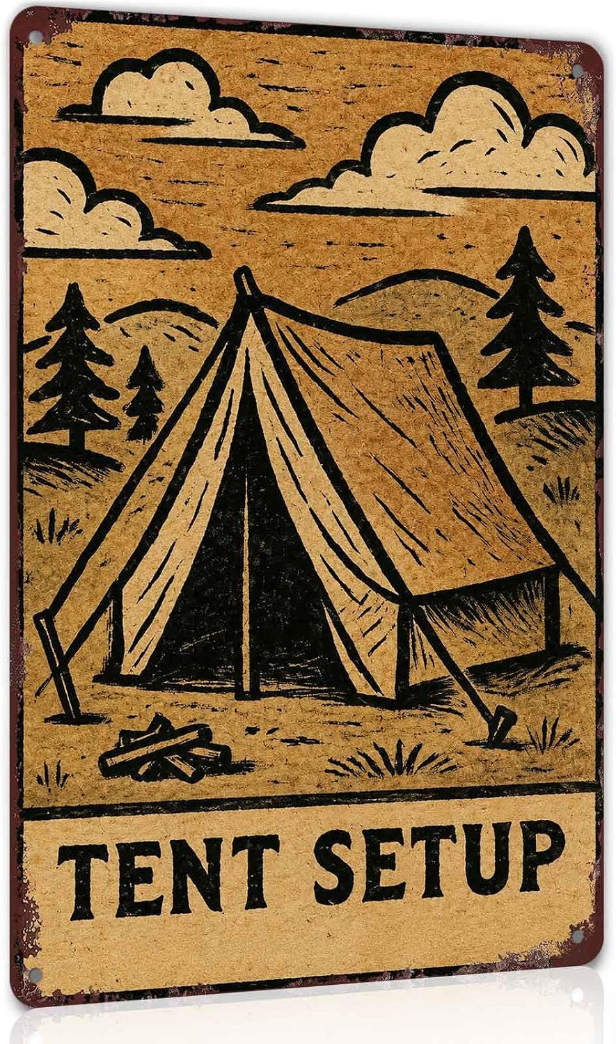 Vintage Camping Tent Setup Metal Sign Camping Wall Decor 8 x 12 Inch