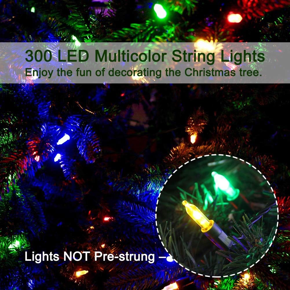 Juegoal 6 ft Artificial Christmas Tree with 300 LED Multicolor String Lights (NOT Pre-Strung) 8 Lighting Modes Fake Xmas Tree with Durable Metal Legs, 850 Tips