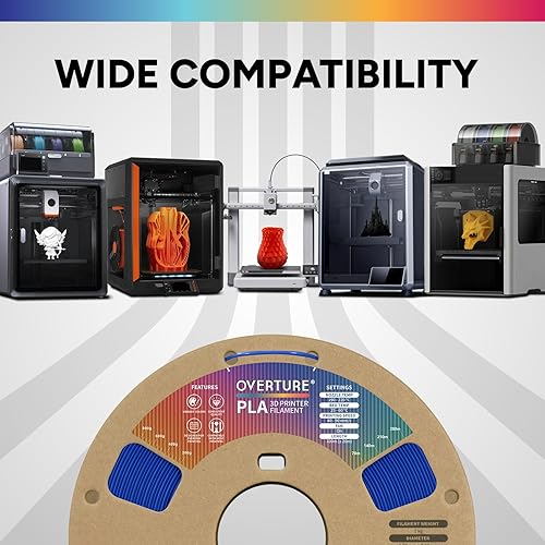 Vista 127 de Overture - Filamento PLA de impresión 3D para la mayoría de FDM en 1.75 milímetros, en bobina de 1 kilogramo de 200 x 200 milímetros y de precisión