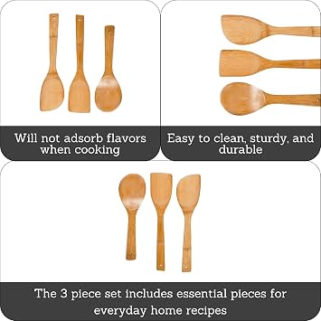 IMUSA USA Cookware Spoon Set 3-Piece, Bamboo