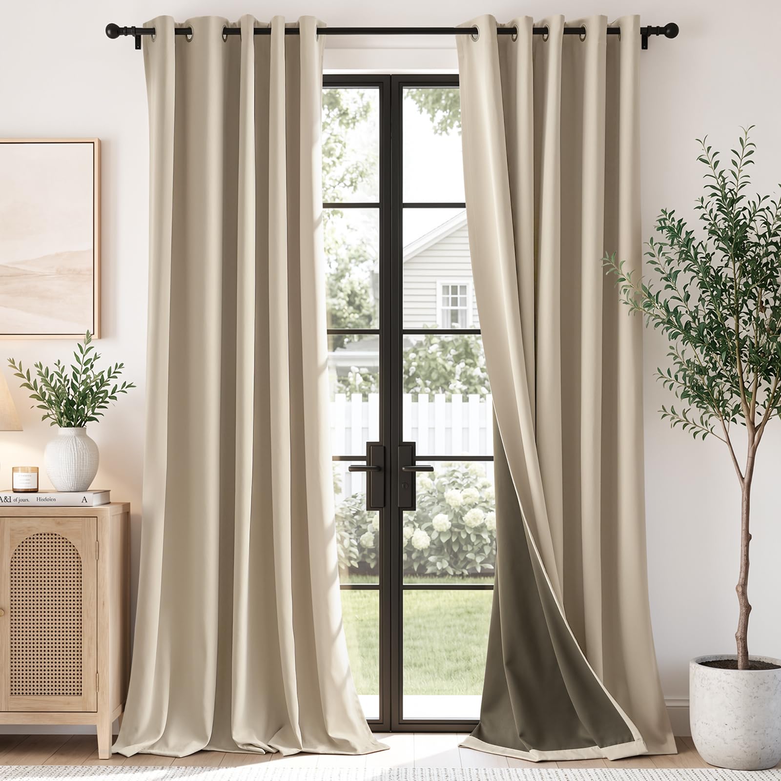 TOPICK Super Soft Total Blackout Curtains for Living Room, W66xL90, Beige — image 1