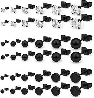 SCERRING 20G Stainless Steel Clear CZ Ball Flat Top Stud Earrings Set for Men Women Barbell Stud Earrings Assorted Sizes 3-8mm