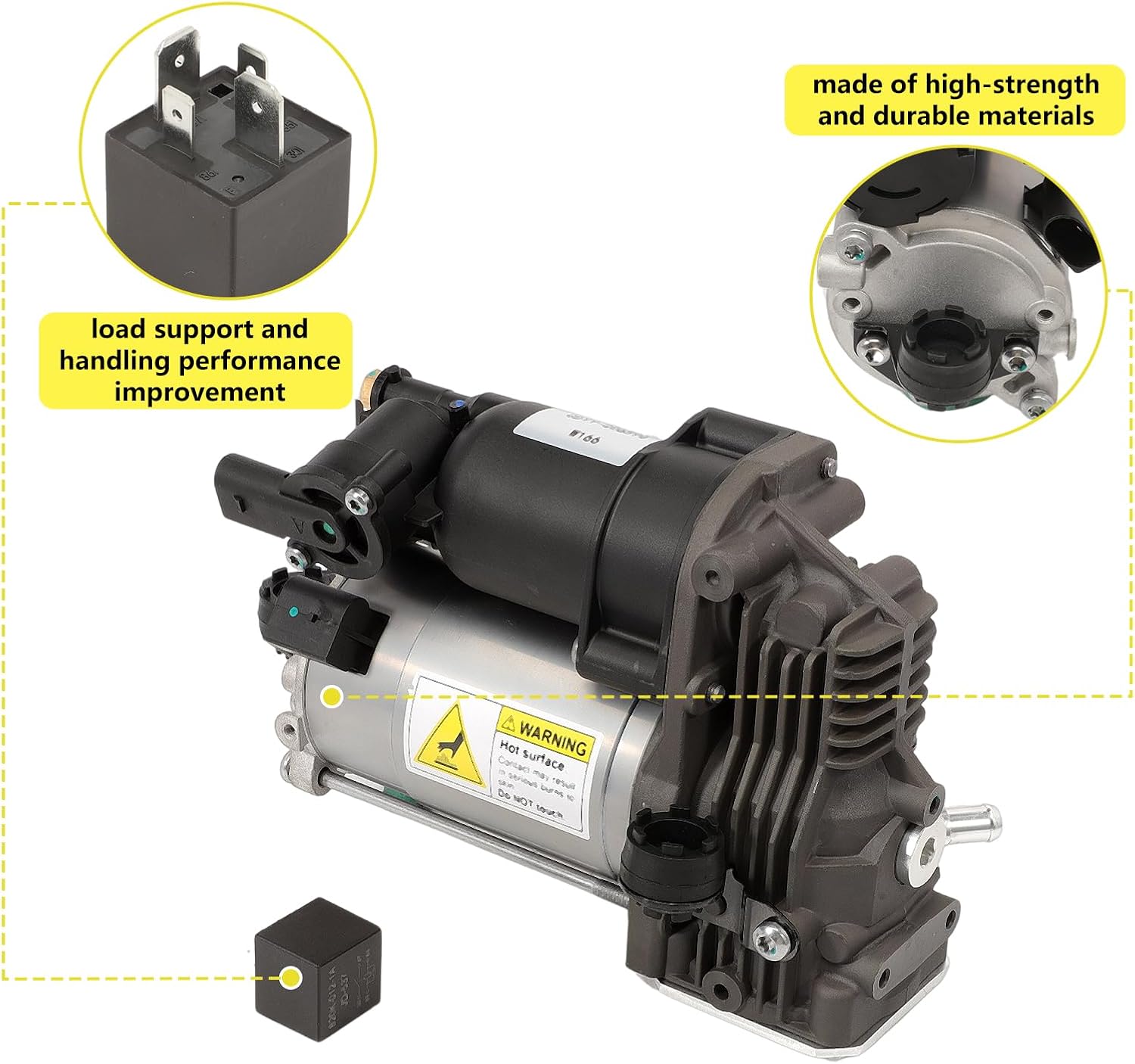 Air Suspension Compressor Pump Compatible with Mercedes GL-Class X166 GL 350 GL450 GL500 GL550, M-Class W166 ML250 ML 350, A1663200104 A1663200204 1663200104 1663200204