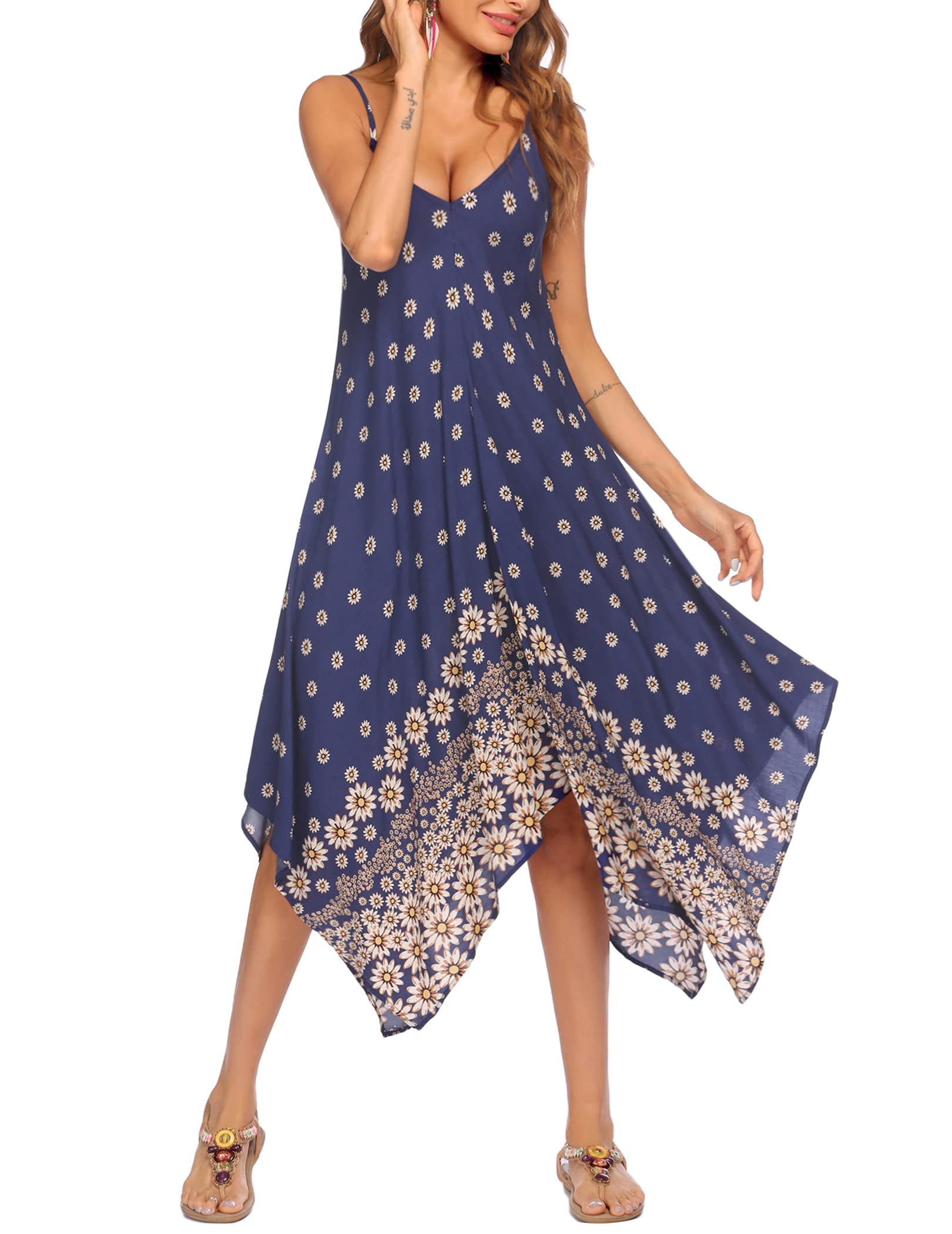 ChigantWomen's 2025 Summer Dress Casual Boho Sundress Spaghetti Strap Swimwear Cover Up Beach Flowy Midi Vacation Dresses