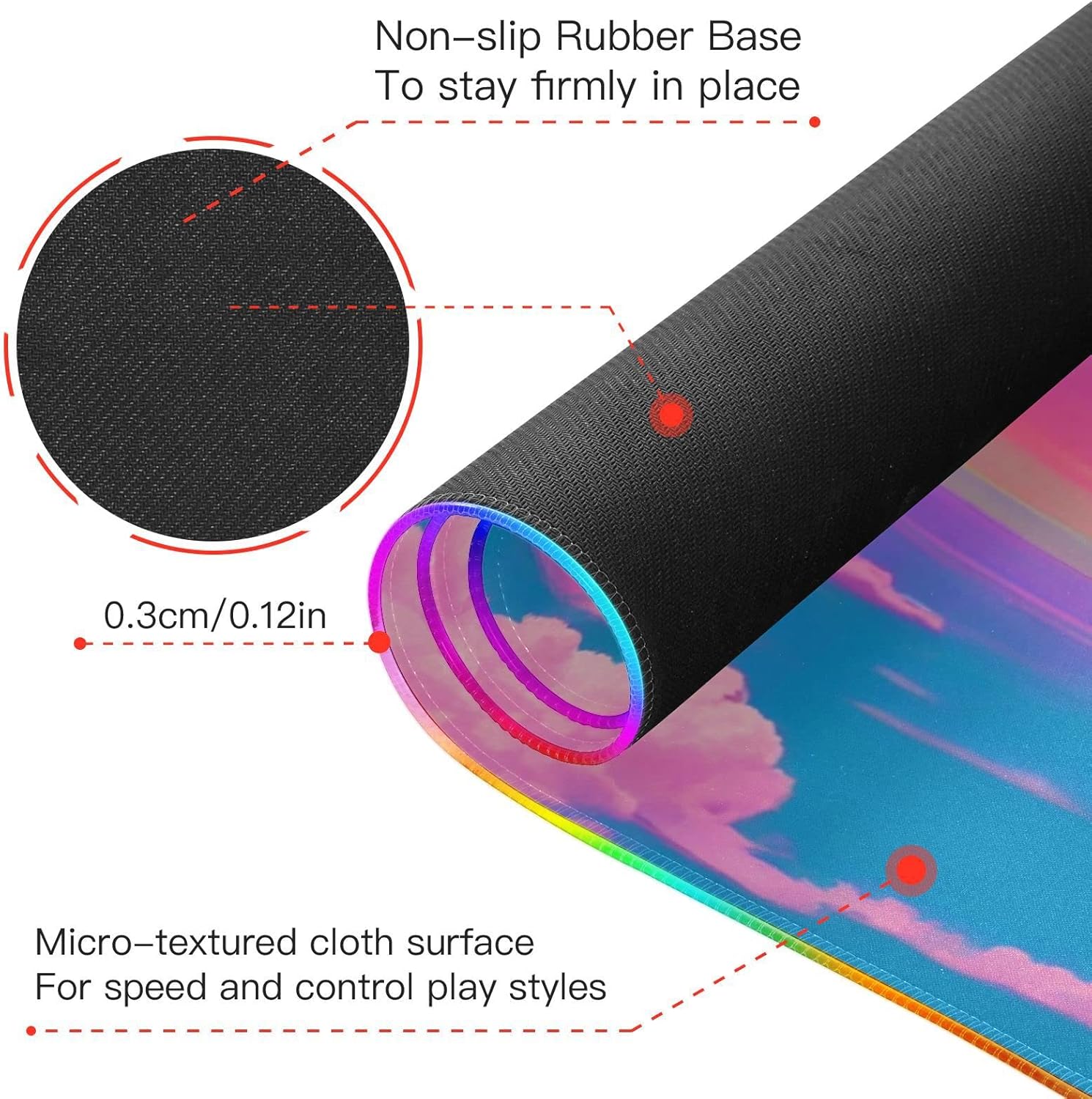 RGB Gaming Mouse Pad (Pink Cloud Sea), Large Gaming Desk Mat with Multiple Light Modes Anti Slip Rubber Base for Gamer 2 Size