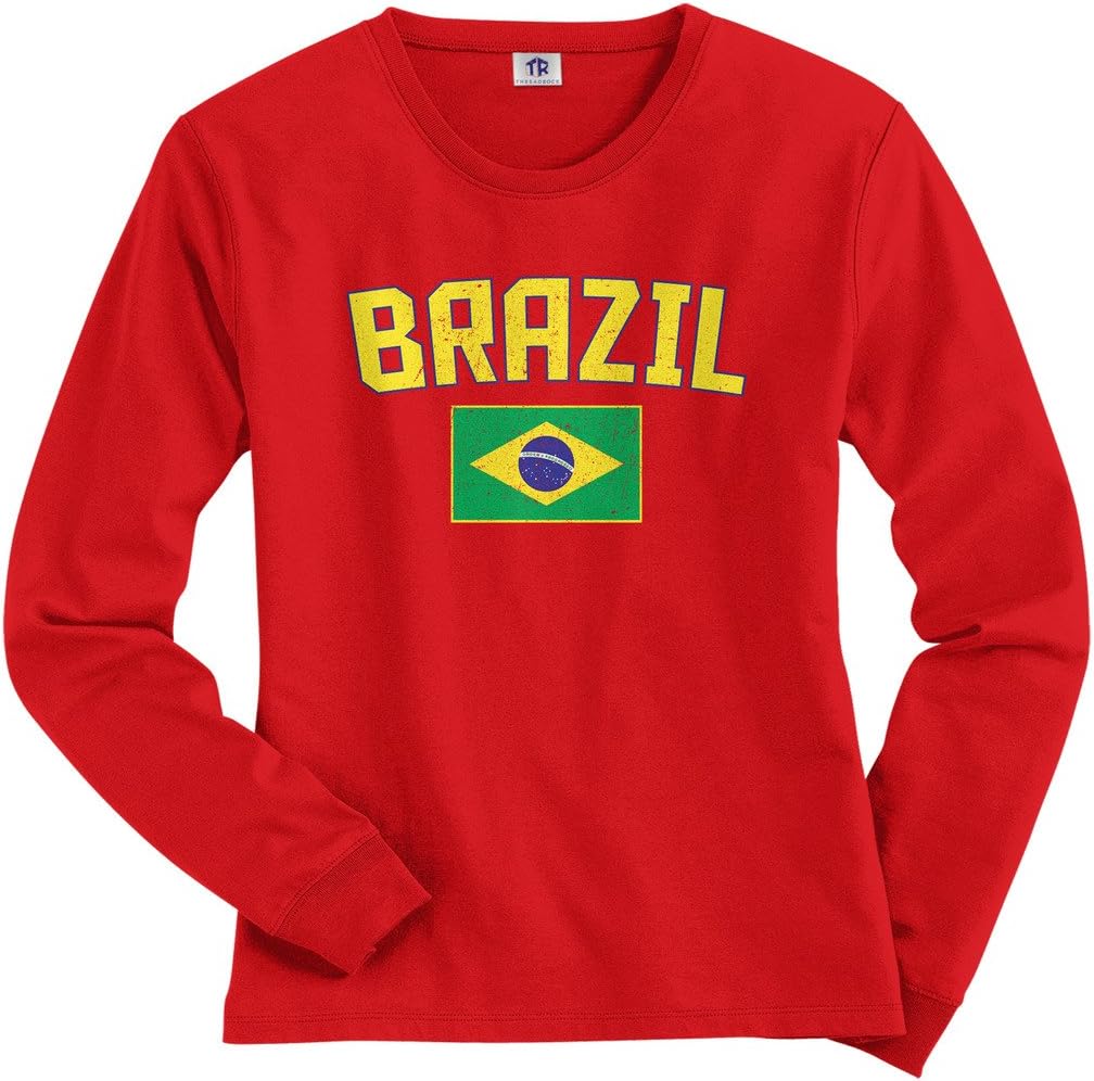 Threadrock Women's Brazil Flag Long Sleeve T-Shirt
