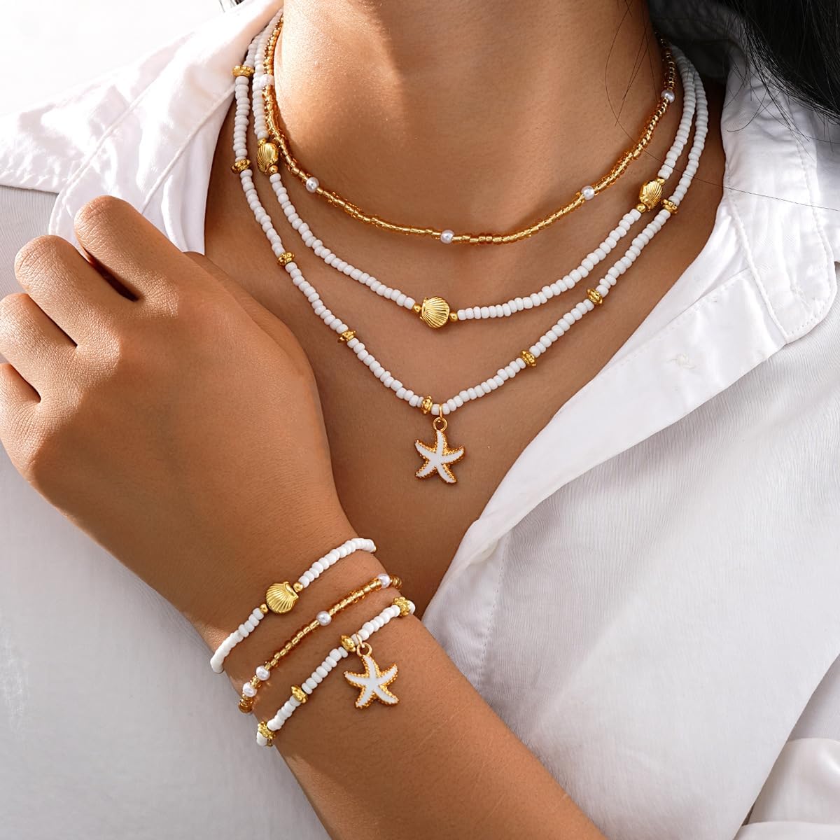 Seashell Necklace Beach Jewelry for Women Starfish Fish Necklace Boho Pearl Choker Sea Shell Necklaces for Women Beach Necklaces Summer Vacation Jewelry - Image 6