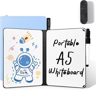 AGM Mini-Whiteboard, A5, doppelseitig, tragbar, trocken abwischbar, mit Stift, für Studium, Meetings, Kritzeln, Blau
