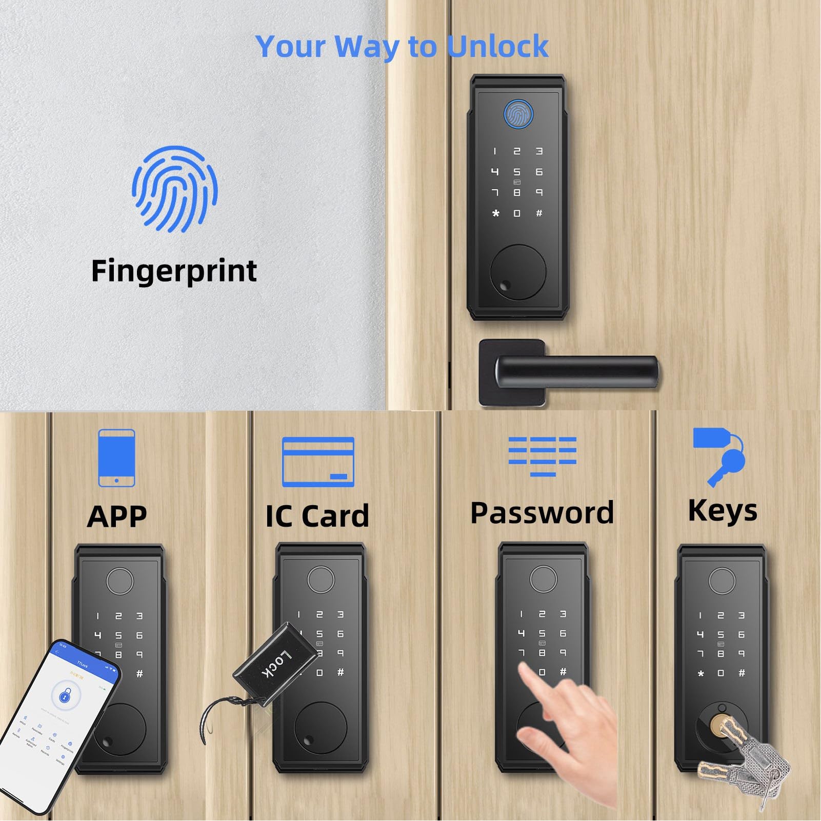 Hidyliu Tastiera per Serratura per Porta D'ingresso Senza Chiave Serratura a Catenaccio con Impronta Digitale Intelligente Biometrica Avanzata per Porta D'ingresso e Camera Letto, ABS Impermeabile e