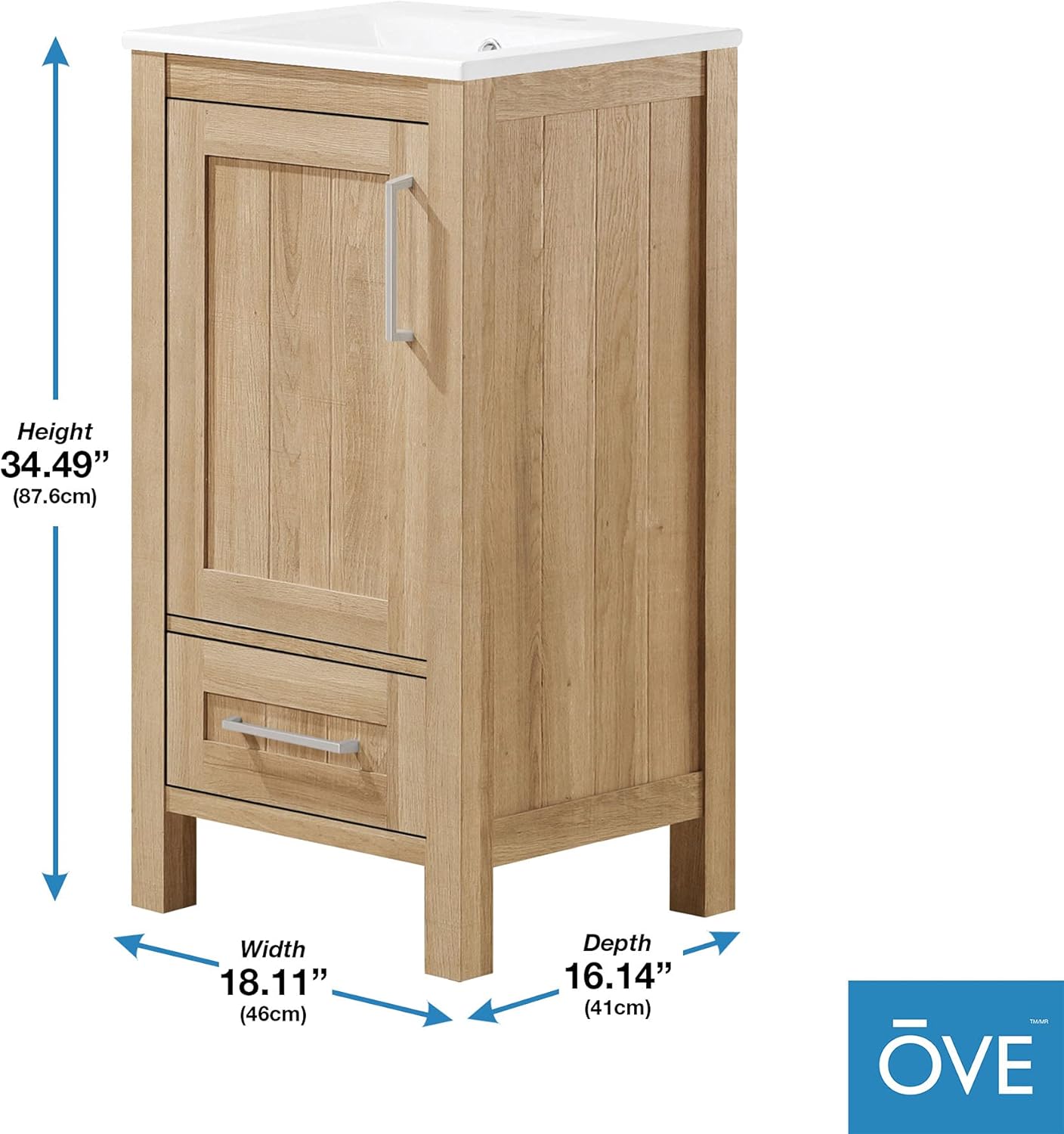 OVE Decors Kansas 18 in. W x 16 in. D x 34 in. H Single Sink Bath Vanity in White with White Ceramic Top