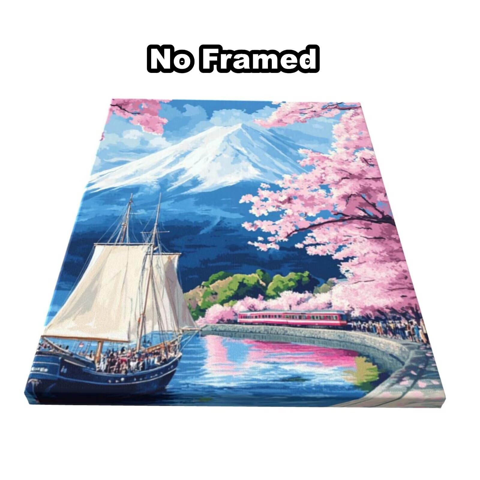 Malen nach Zahlen, Malen-nach-Zahlen-Set für Erwachsene, Motiv: Boot, Kirschblüte, Malen nach Zahlen für Anfänger, Acryl-Peinture a Numero, DIY-Ölgemälde, Kunsthandwerk Kits für Wanddekoration – (60 x